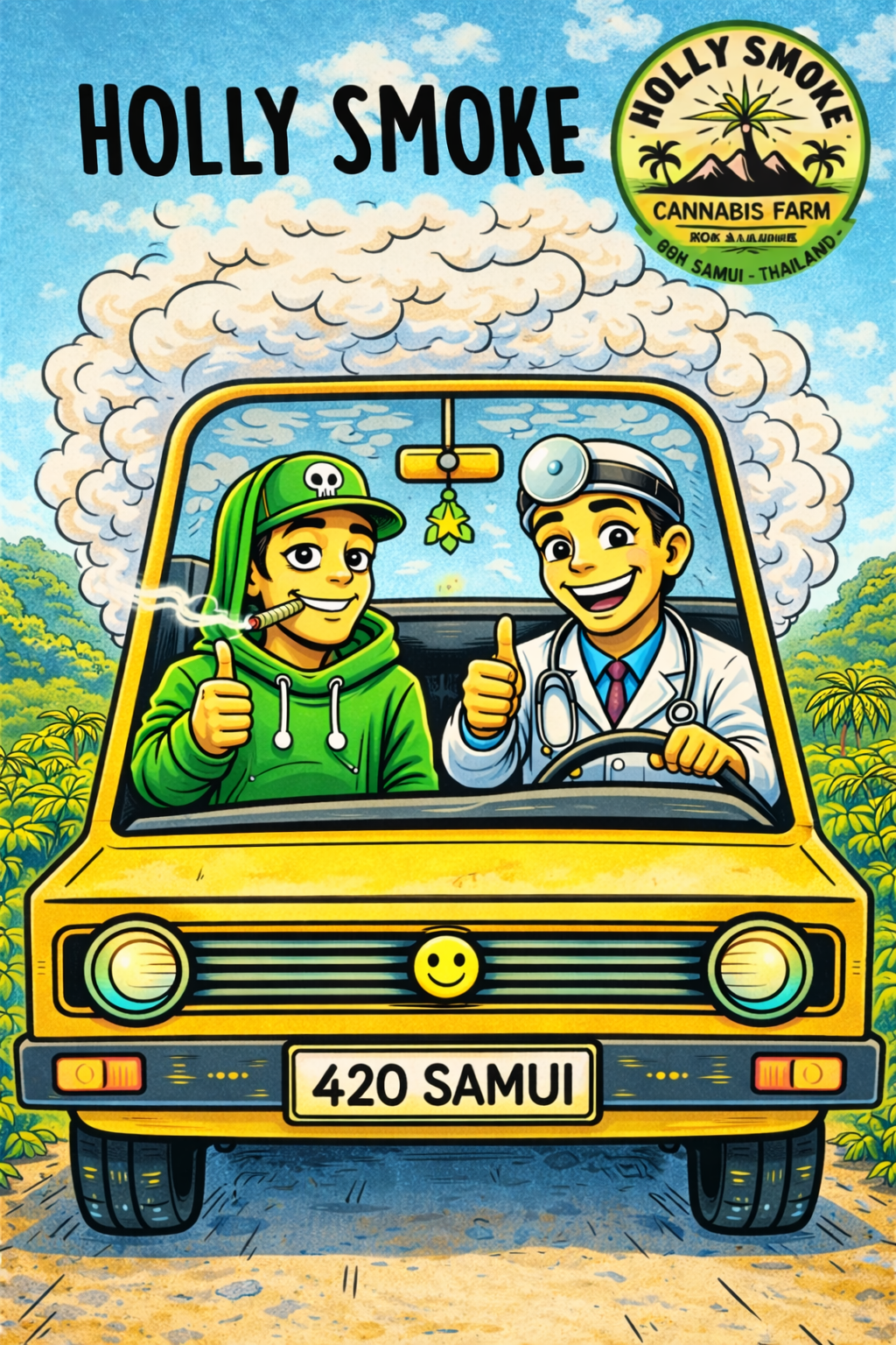 Holly Smoke Farm grower and doctor driving in Koh Samui — 420 Samui cannabis farm visit